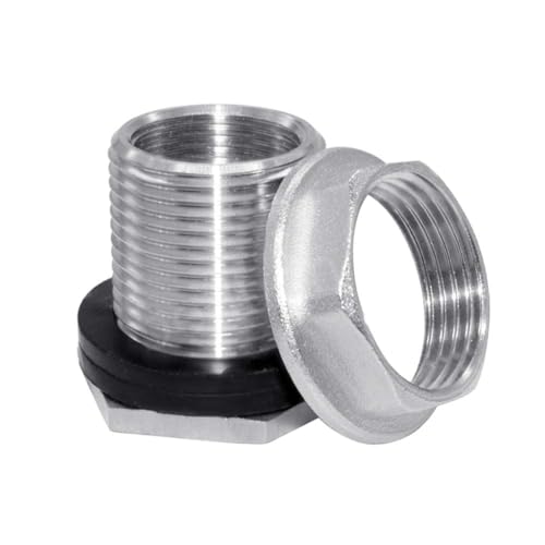 Beduan Stainless Garden Hose Bulkhead Fitting, 1 NPS Male to 3/4 GHT Female Bulkhead Water Tank Connector Thru-bulk Fitting for Rain Barrels, Aquariums, Sinks, Irrigation - size: 1 NPS Male x 3/4 GHT Female, style: PackOf 1