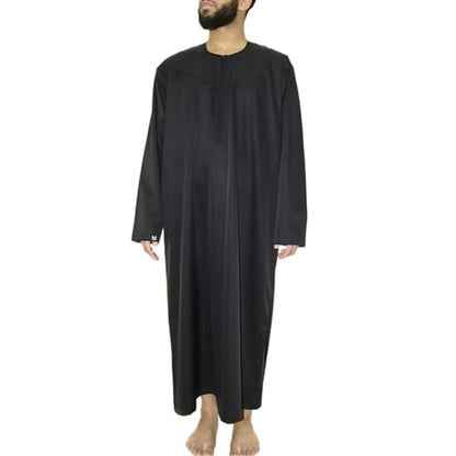 Emirati Thobes Collection Men Dress Caftan Handmade with Embroidery Tread Long Sleeve with Two Pockets - color: Black, size: Large
