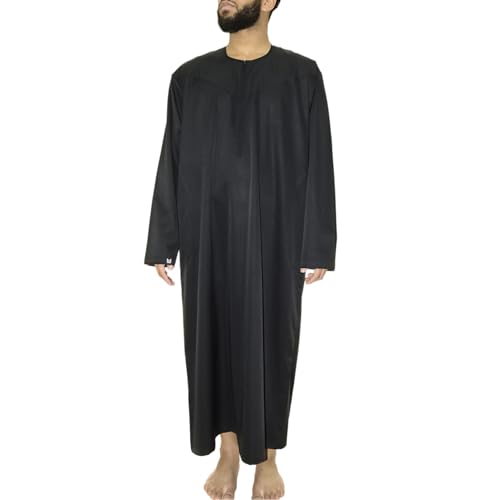 Emirati Thobes Collection Men Dress Caftan Handmade with Embroidery Tread Long Sleeve with Two Pockets - color: Black, size: Large