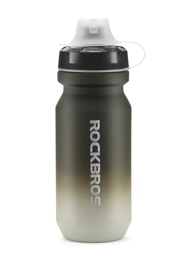 ROCKBROS Bike Water Bottle 20OZ,Gradient Soft Touch Design,BPA-Free Leak-Proof Squeeze Bottle with Wide Mouth for Easy Cleaning,for Cycling,Hiking,Gym,Sports,Grayish White - color: Grayish White