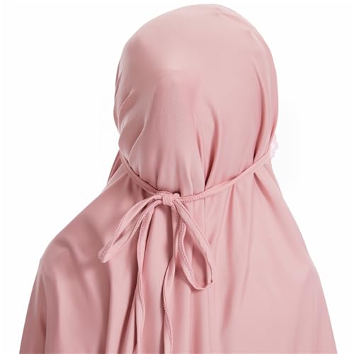 Girls Abaya Muslim Prayer Dress 2 Piece Maxi Sleeve Full Cover Lace Hijab Kaftan Tops Long Skirt Kids Soft Elastic - color: Pink, size: 3-4T