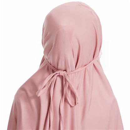 Girls Abaya Muslim Prayer Dress 2 Piece Maxi Sleeve Full Cover Lace Hijab Kaftan Tops Long Skirt Kids Soft Elastic - color: Pink, size: 3-4T