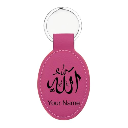 LaserGram Oval Keychain, Allah 1, Personalized Engraving Included (Hot Pink) - color: Hot Pink