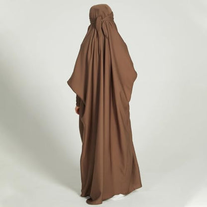 ODIZLI Muslim One Piece Prayer Hijab Dress Women Hooded Abaya Full Cover Islam Dubai Modest Robe - color: Coffee Kids, size: 8-9 Years