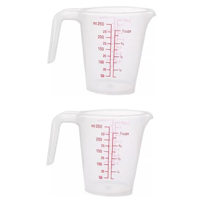 Plastic Measuring Cup 2Pcs 250ML Measuring Mug 8/16oz with Handle Graduated Pitcher for Baking Flour Oil Powder Cooking Kitchen Measure Container Stackable (250ML/0.06Gal) - color: 250ML