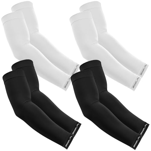 APEXUP Cooling Arm Sleeves for Men Women, UV Sun Protection UPF 50, Volleyball Arm Sleeves Compression Sleeves for Outdoor - color: 2 Black+2 White