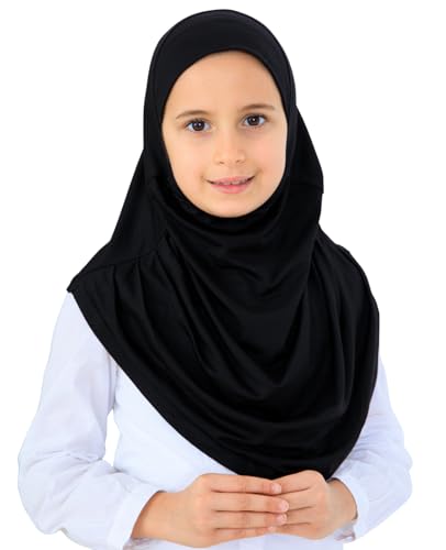 Prien Ready To Wear Hijab For Girls, Soft Viscose Muslim Scarf For Kids, Instant Islamic Clothing For Women For Ramadan, Eid - color: Black