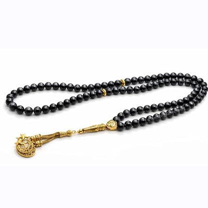 Amazing Gemstone Crystal Tasbeeh with Moon and Star Charm - Certified Crystal Muslim Prayer Beads Natural Gemstone Tasbih Gift for Ramadan Dhikr and Daily Namaz (G) - color: Silver Sheen Obsidian