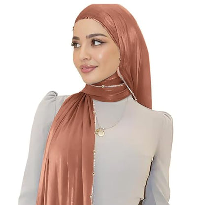 Shimmer Party Hijab, Lightweight Stylish Hijab Scarf for Women - color: Brown