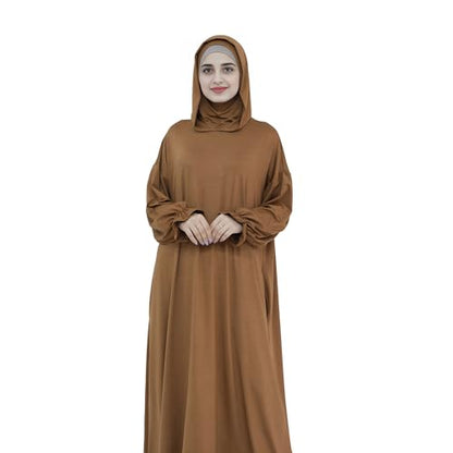 Abaya Muslim Women Hooded Dress Loose Sleeve Loose Maxi Modest Islamic Clothing Prayer Dress Kaftan - color: Brown