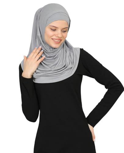 Prien Chic Ready To Wear Hijab For Women, Muslim Long Turban Undercap Set, Instant Scarf, Prayer Clothes For Girls, Abaya - color: Grey