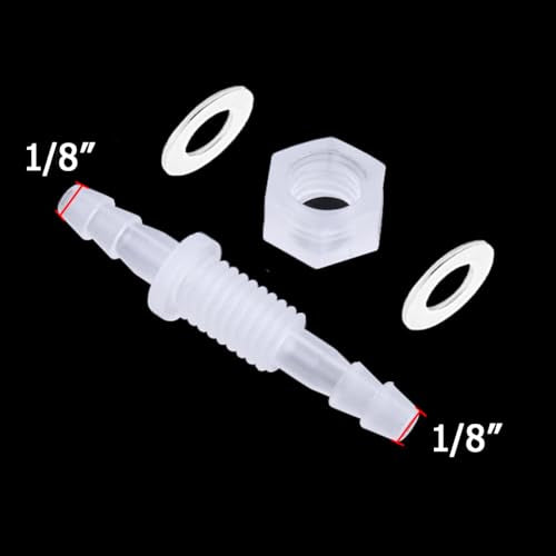 1/8” Thru-Bulk Bulkhead Plastic Hose Barb Fittings Union Adapter Fittings for Aquarium Fuel Gas Liquid Air with Metal washers (Pack of 3) - color: 3 pcs, size: 1/8 Inch