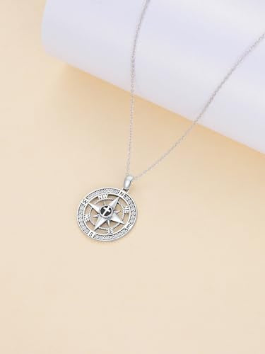 Graduation Gifts for Women 925 Sterling Silver Compass/Graduation/Vet/Cross/Stethoscope Necklace for Women - color: D4-Compass-Cross