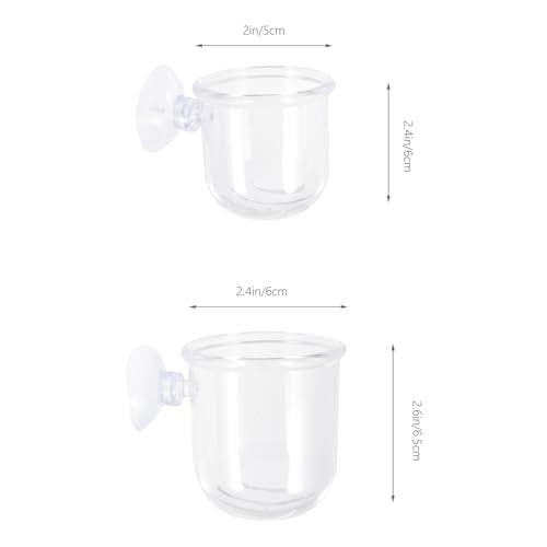 OUNONA 4pcs Acrylic Fish Feeding Cups with Suction Cups, Removable Bait Feeder Containers for Aquarium, Small and Large Sizes, Fish Tank Supply for Betta and Aquatic Pets