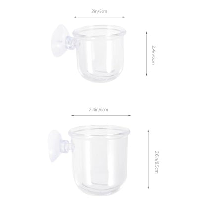 OUNONA 4pcs Acrylic Fish Feeding Cups with Suction Cups, Removable Bait Feeder Containers for Aquarium, Small and Large Sizes, Fish Tank Supply for Betta and Aquatic Pets
