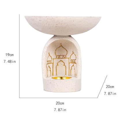 Mosque-Themed Decorative Resin Candlestick, White, Dome-Shaped, Gold-Trimmed - color: Islamic Candlestick Statue