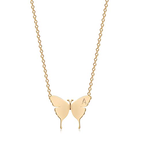 MEVECCO Dainty Polished Butterfly Initial Necklace for Women - style: AA