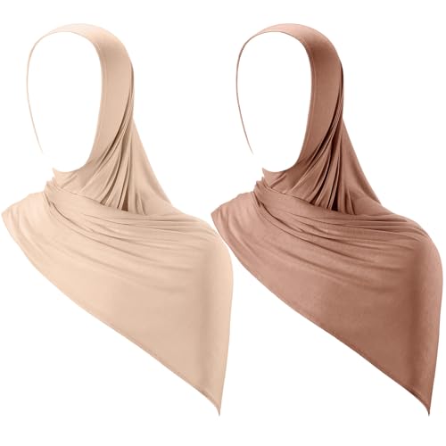 Handepo 2 Pcs Instant Hijab Jersey Hijab for Women Muslim Head Scarf Soft Lightweight Long Stretch Scarf Shawl Wrap - color: Beige, Khaki