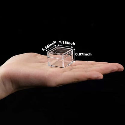 Small Acrylic Boxes with Lids Plastic Square Cube 2 Pieces Clear Box Storage Containers for Candy Pill and Tiny Jewelry - size: 1.18 x 1.18 x 0.86 Inch