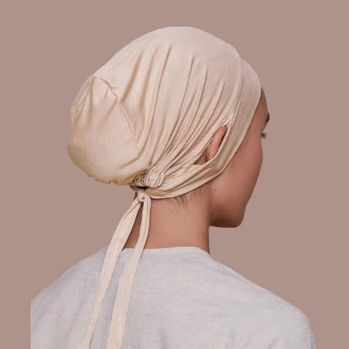Qianmome 4 Pieces Jersey Drawstring Women Under Hijab Cap With Ear Hole Inner Hijab Cap - color: 4pcs Style a