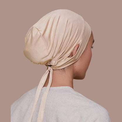 Qianmome 4 Pieces Jersey Drawstring Women Under Hijab Cap With Ear Hole Inner Hijab Cap - color: 4pcs Style a