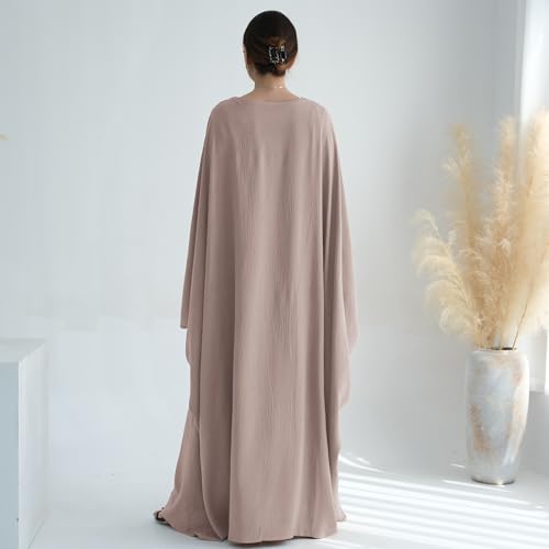 ODIZLI Abayas For Women Muslim Dubai Full Cover Kaftan Shirt Dress Batwing Sleeve Prayer Dress With Hijab - color: Light Gray + Hijab, size: Two