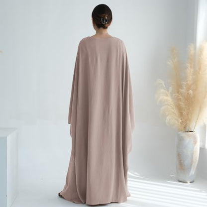 ODIZLI Abayas For Women Muslim Dubai Full Cover Kaftan Shirt Dress Batwing Sleeve Prayer Dress With Hijab - color: Light Gray + Hijab, size: One Size