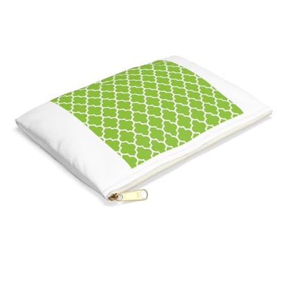 3dRose Bright green quatrefoil pattern Lime Moroccan tiles retro Islamic art white geometric clover lattice Accessory Pouch Large - size: Large