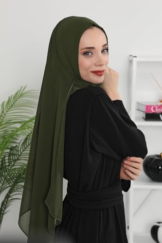 Aisha's Design Instant Chiffon Shawl for Women Modesty Turban Hijab Head Wrap Ready to Wear Women Headscarf - color: Khaki