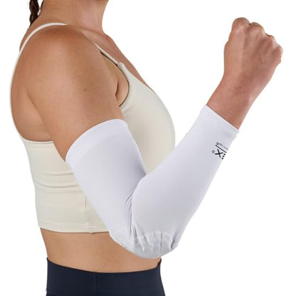 McDavid HEX Shooter Arm Sleeve Single Padded Compression Sleeve Basketball Football Sports Protection - color: Viz White, size: Youth