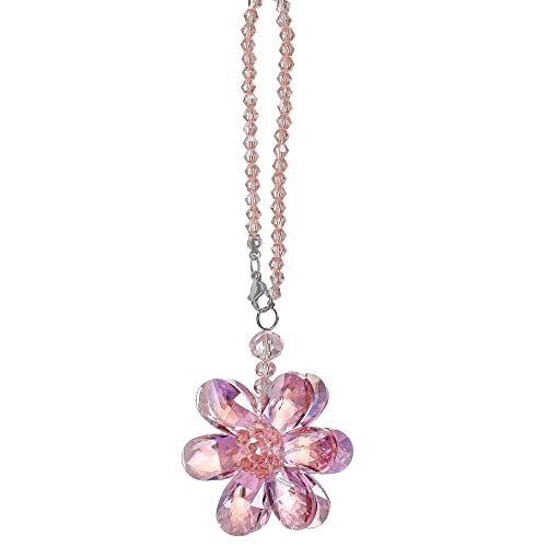 Pink Crystal Flower Car Charm Rear View Mirror Pendant Decor - color: Pink Flower