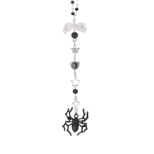Halloween Gothic Car Rearview Mirror Chain - Black Spider Pendant Beaded Hanging Charm, Dark Fantasy & Mysterious Cars Decor, Interior Ornament Gift for Women Men Drivers - style: Spider