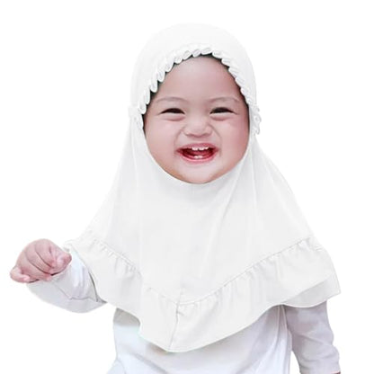GREUS 2Pcs Kids Hijab for 2-6Y Girls Muslim Headscarf One Piece Hijabs Khimar Islam Arab Scarf Turban Bandana Hat Head Wrap - color: Set D (Black + White)