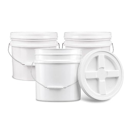 3.5 Gallon Bucket, Food-Grade w/Lid, BPA-Free,White, 3 Packs | Airtight Gamma Seal Screw-On Lid, Heavy-Duty 90 Mil HDPE Plastic, Food Safe and Durable Container, Bulk Storage, Made in USA - color: White, size: 3 Packs