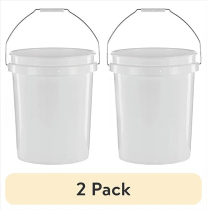 (2 Pack) 5 Gallon Round Utility Bucket, Comfort Handle, Plastic, White