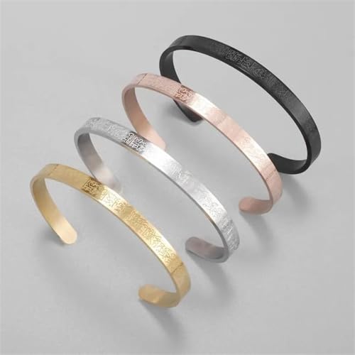 Ayatul Kursi Exquisite Stainless Steel Bracelet Islamic Muslim Quran Verse Calligraphy Ramadhan Festival Cuff Bracelet Men Arabic Calligraphy Messenger Jewelry Gift - color: rose gold