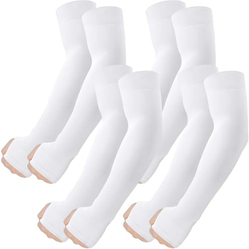 ROXUN Arm Sleeves with Thumb Hole, Cooling UV Sun Protection for Men/Women - color: 4 Pairs - White
