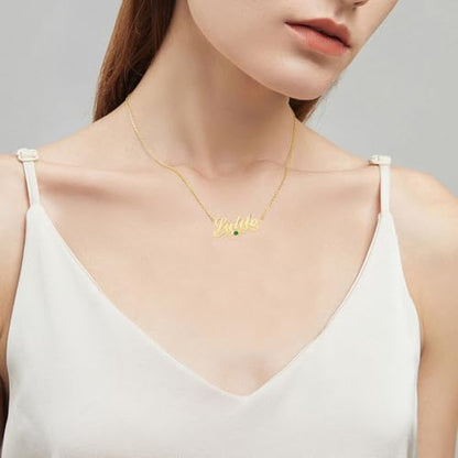 10K/14K/18K Solid Gold Name Plate Necklace,Real Gold Customized Name Necklace with Birthstone for Women,Personalized 1-4 Nameplates Necklaces Birthday for Her Girls - color: Style 4
