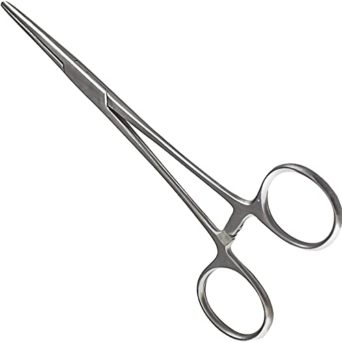 Pean Hemostat Straight and Curved Multipurpose Locking Tweezer Clamps Serrated, Stainless Steel - Hemostats for Nurses, Fishing Forceps, Crafts and Hobby - size: 5.5", style: Straight