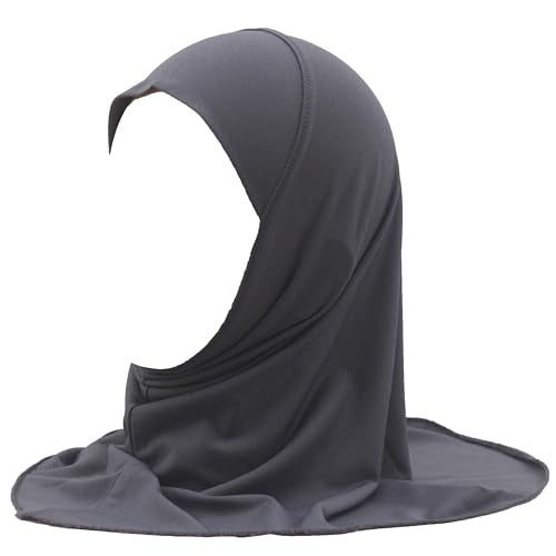 Girls Hijab Muslim Kids Scarf Headwear Solid Color for 2-6 Years Ready to Wear - color: Gray