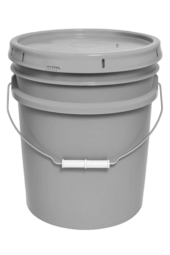 5-Gallon Bucket with Airtight Lid – Made in USA, Food Grade BPA Free Plastic, Heavy Duty Multi-Use, Metal Handle with Grip, Stackable Storage – Silver, 1 Pack - color: Silver, size: 1