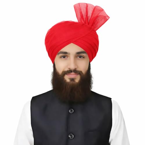 Turban For Men (156 Inches) Long Cloth – Muslim, Sikh, Punjabi Headwrap | For Prayer, Festivals & Special Occasions - color: Red