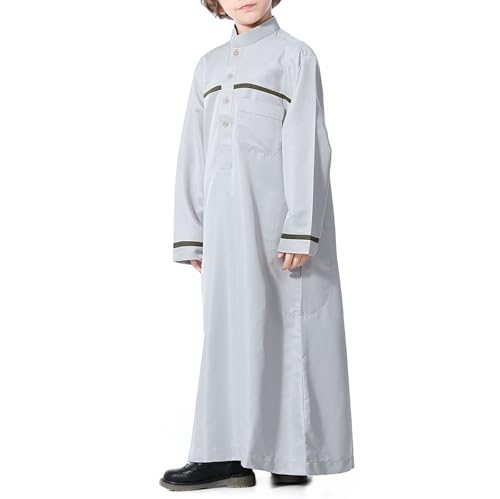Muslim Thobe for Boys Islamic Clothing Long Sleeve Kaftan 𝐑obe Arabic Dress Kids Boys Prayer Dress Ramadan Eid Outfit - color: Grey, size: 9-10 Years
