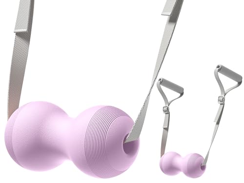 VICSKY Peanut Massage Ball with Adjustable Strap & Handles- Double Lacrosse Myofascial Release Ball, Deep Tissue Roller for Feet Neck & Legs, Muscle Pain Reliever, Easy Control (Purple) - color: A: Purple, Peanut Ball