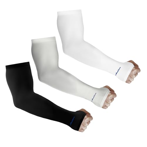 Achiou Arm Sleeves for Men Women, Sun Sleeves UV Protection Cooling Sports - color: 3 Pairs: Black,white,grey