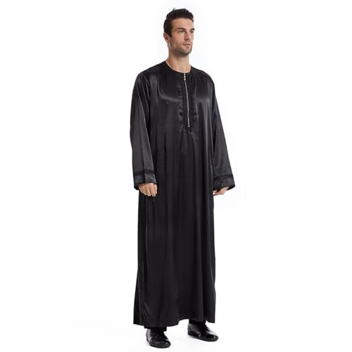 Men's Islamic Arab Kaftans Robe for Eid, Dubai Ramadan Daily Clothes - Muslim Thobe Shirt - color: A Black, size: 3X-Large