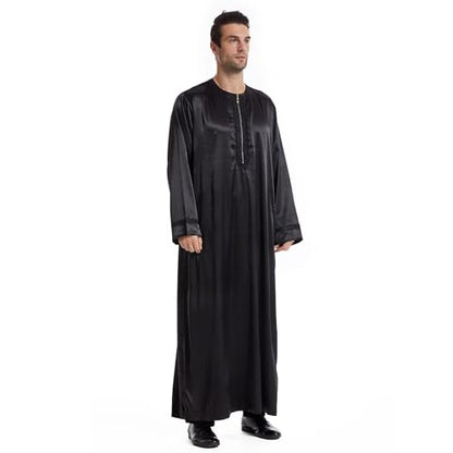 Men's Islamic Arab Kaftans Robe for Eid, Dubai Ramadan Daily Clothes - Muslim Thobe Shirt - color: A Black, size: 3X-Large