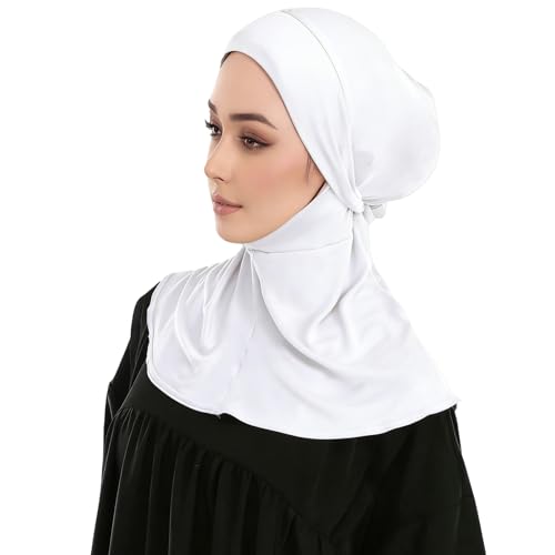 Yeieeo Adjustable Instant Hijab, Full Neck Coverage Breathable Jersey Headscarf for Muslim Women - color: White
