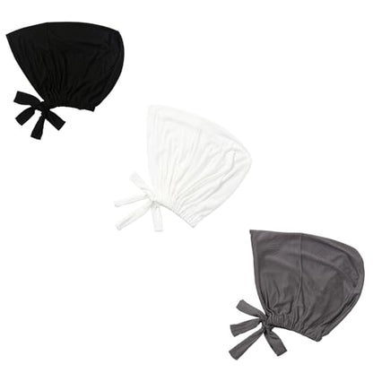 3PCS Under Hijab Head Cap Muslim Under Scarf Hijab Solid Color Women Under Scarf Hat Stretchy Sleeping Cap - color: Black,white,deep Grey