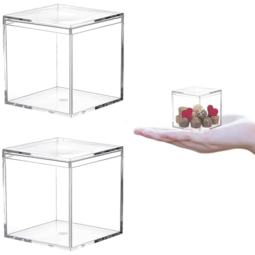 Acrylic Box Clear Candy Boxes with Lids Acrylic Display Boxes for Weddings Party Favors Plastic Storage Square Cube Boxes - size: 2.2 x 2.2 x 2.2 Inch